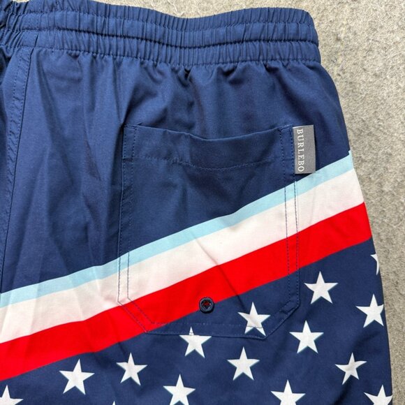 Burlebo Swim Trunks Men XL Blue White Red Patriotic Flag Print Stretch 7" - Picture 10 of 16